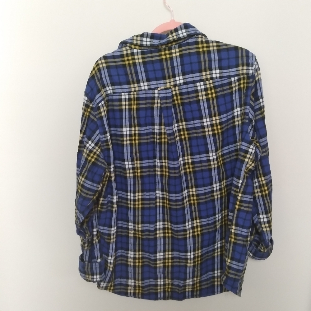 Chaps Performance Blue and Yellow Plaid Flannel Button Down Shirt Size XL - Picture 2 of 11